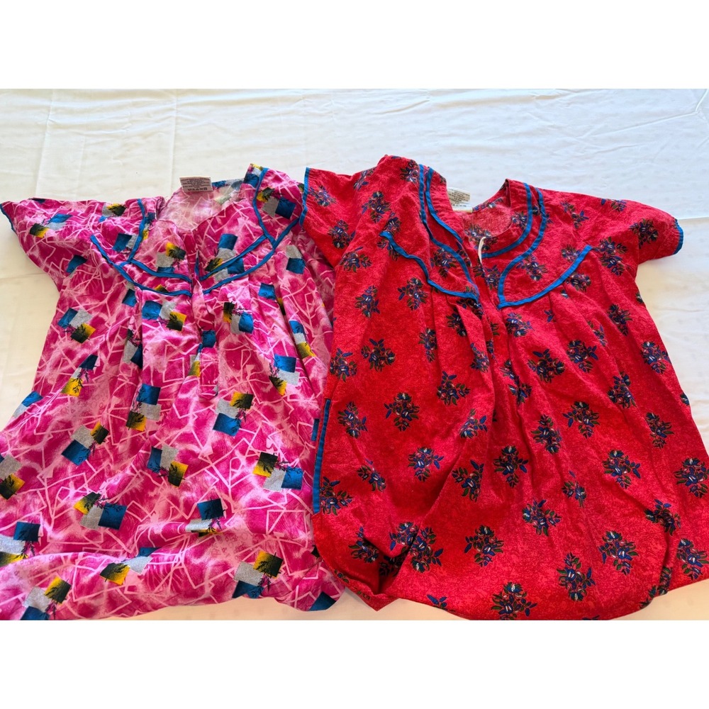 Pommys Dream Wear Vintage Nightgown Set 2 Red Floral Pink Geometric Maxi M